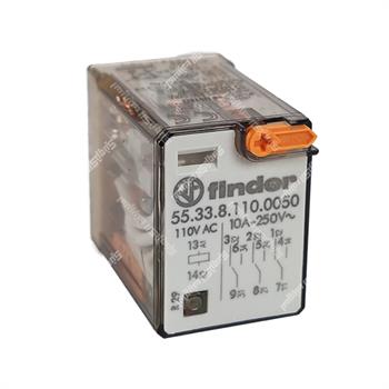 رله شیشه ای 3 کنتاکت فیندر پایه سوکتی 110 ولت ای سی 10 آمپر 11 پایه FINDER 55.33.8.110.0050 