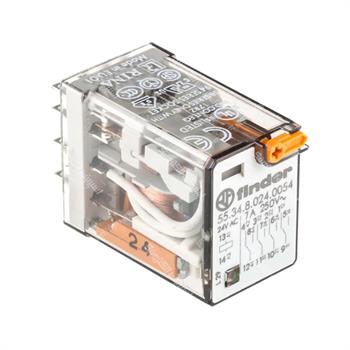 رله شیشه ای 4 کنتاکت فیندر پایه سوکتی 24 ولت ای سی 7 آمپر 14 پایه FINDER 55.34.8.024.0054 