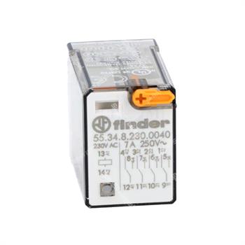 رله شیشه ای 4 کنتاکت فیندر پایه سوکتی 230 ولت ای سی 7 آمپر 14 پایه FINDER 55.34.8.230.0040 