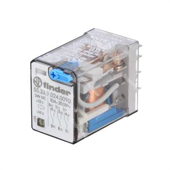 رله شیشه ای 3 کنتاکت فیندر پایه سوکتی 24 ولت دی سی 10 آمپر 11 پایه FINDER 55.33.9.024.0090 