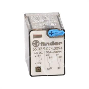 رله شیشه ای 2 کنتاکت فیندر پایه سوکتی 24 ولت دی سی 10 آمپر 8 پایه FINDER 55.32.9.024.0094 