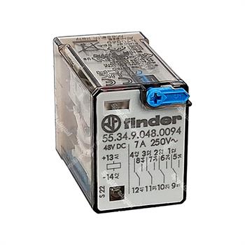 رله شیشه ای 4 کنتاکت فیندر پایه سوکتی 48 ولت دی سی 7 آمپر 14 پایه FINDER 55.34.9.048.0094 