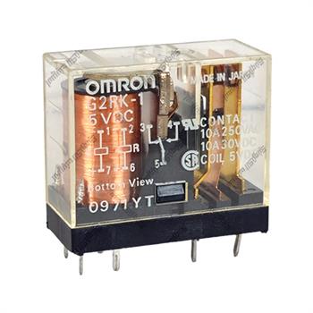 رله مخابراتی لچ دو بوبین امرون 5 ولت 10 آمپر 7 پایه OMRON G2RK-1 