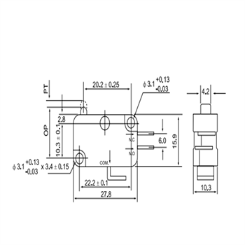 میکروسوئیچ بدون اهرم 10 آمپر 3 پایه  CNTD CMV100D