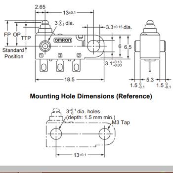 میکروسوئیچ ضد آب اهرم منحنی امرون 0.1 آمپر 3 پایه  OMRON 
