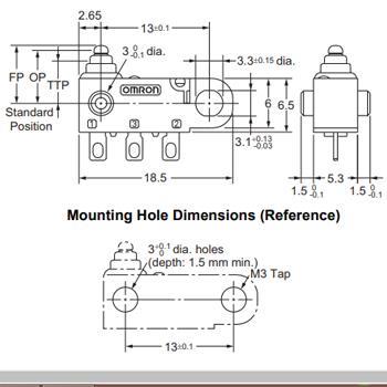 میکروسوئیچ ضد آب اهرم منحنی امرون 3 پایه  OMRON D2HW-C231H 