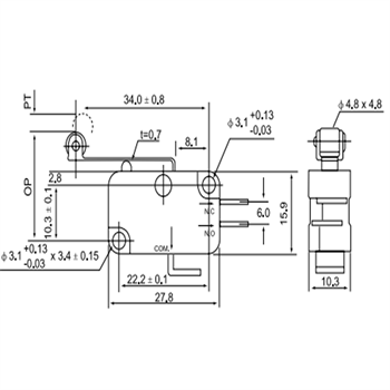 میکروسوئیچ غلطک دار بلند سی ان تی دی 10 آمپر 3 پایه  CNTD CMV103D