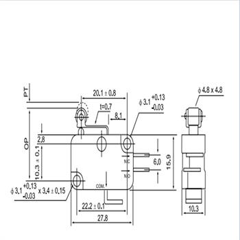 میکروسوئیچ غلطک دار کوتاه سی ان تی دی 10 آمپر 3 پایه  CNTD CMV-104D